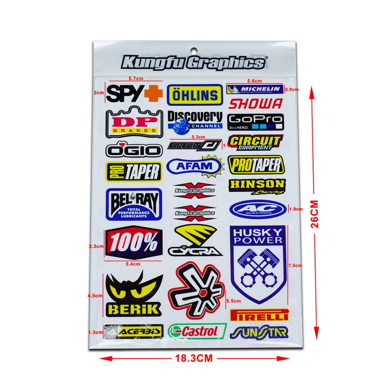 Kungfu Graphics Micro Sponsor Logo Racing Sticker Sheet Universal 72X 102 inch White Blue MSS 23